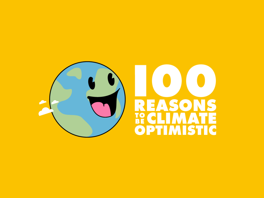 100 Reasons to be Climate Optimistic logo on yellow background