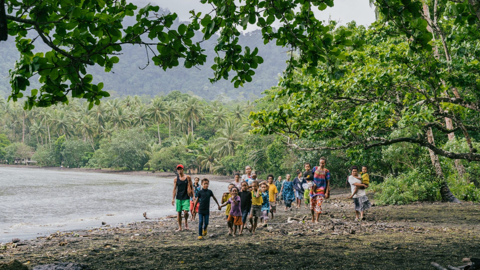 A group of people in their home of Wabumari in Papua New Guinea.