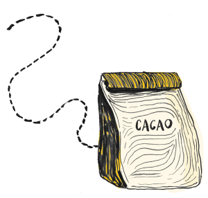 Illustration of a bag of cacao beans