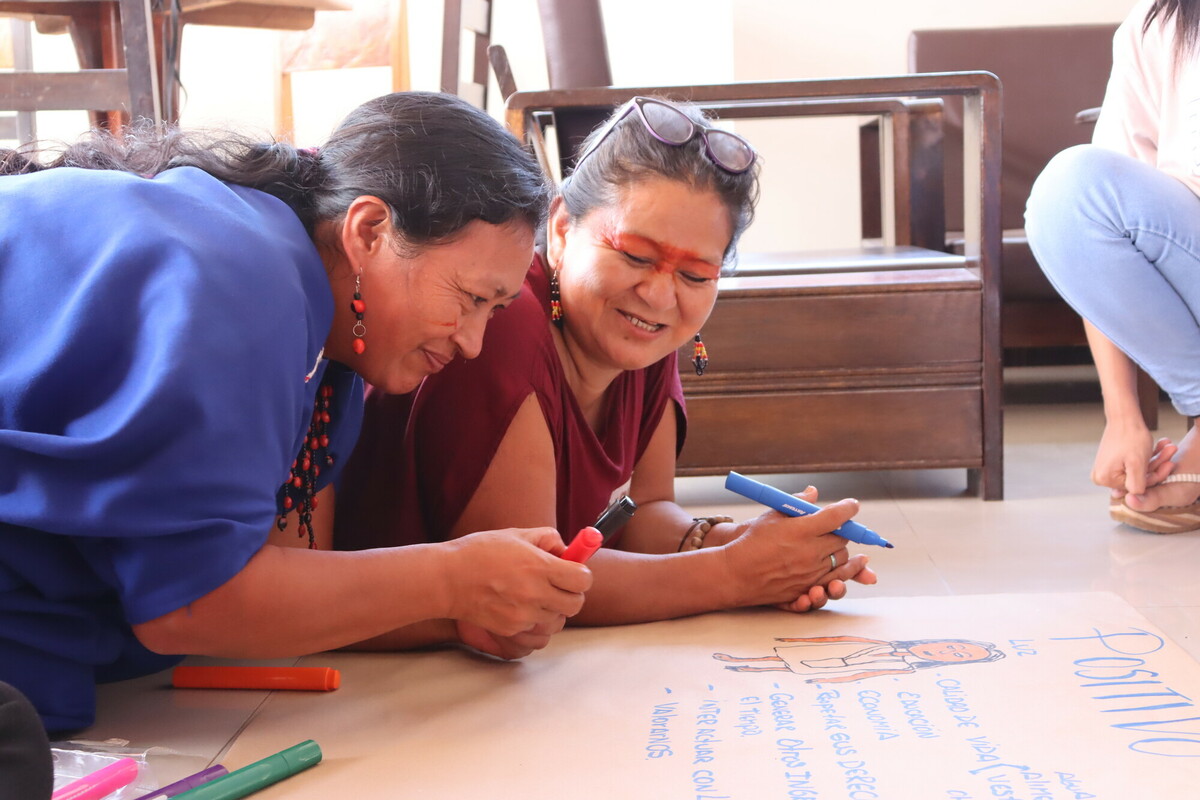 The ONAMIAP, OMIASEC and Cool Earth teams preparing the basic income sign up process for the Asháninka and Yanesha communities in Peru.