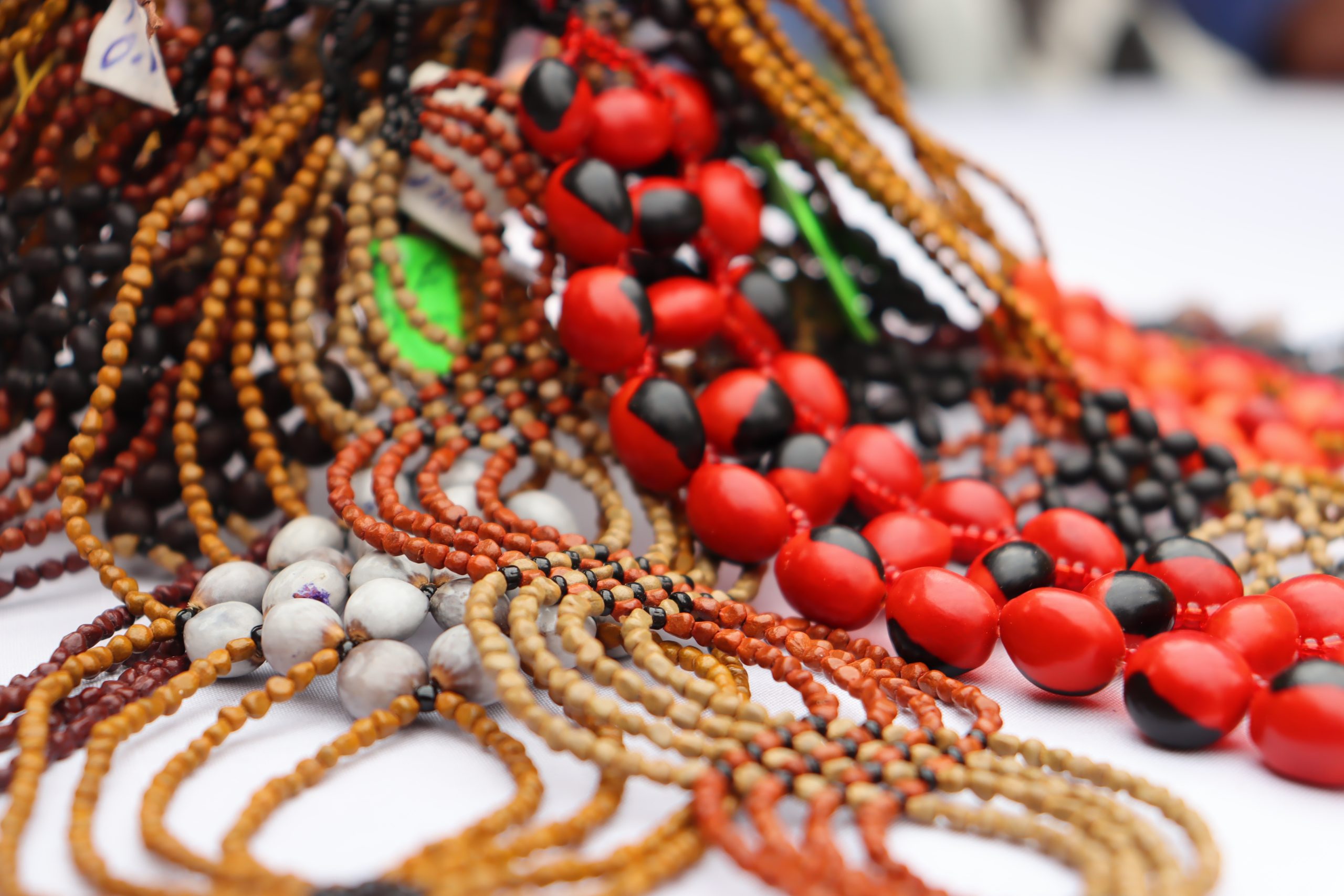 Necklace/jewelry/bracelets/Amarno crafts Amano, artisans association from the awajun program, at entrepreneurship fair in Lima.