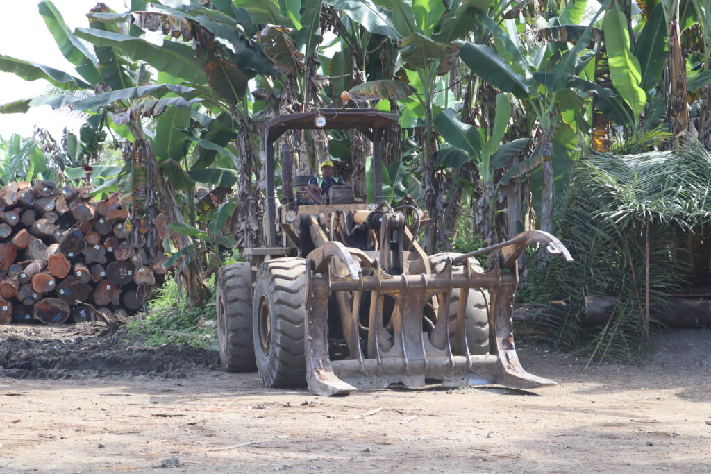 Heavy logging equipment along the main road into the Papua New Guinea rainforest.