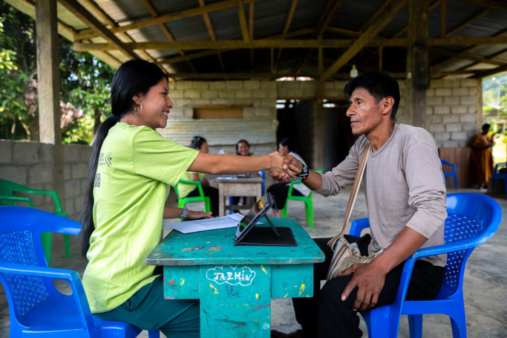 A community member participates in an interview during the Pilot’s quantitative evaluation.